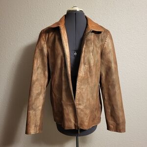 Siena Metallic Burnt Orange Painted Green Leather Jacket Size Large